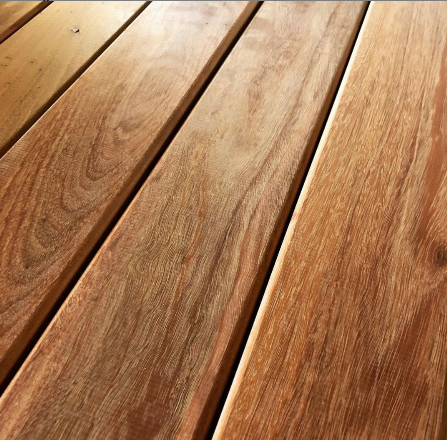 A close up of a part of installed deck timber